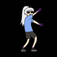 a cartoon of a girl wearing sunglasses and a blue shirt dancing
