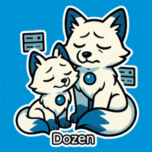 a cartoon drawing of a mother fox and her baby with the word dozen below them