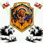 a lion emblem with the number 04 on it