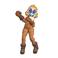 a cartoon character with orange hair and blue eyes is standing on a white background