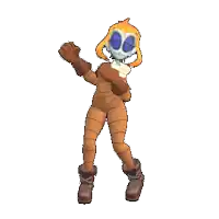 a cartoon character with orange hair and blue eyes is standing on a white background