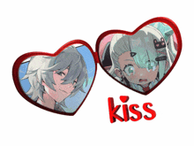 a picture of a boy and a girl in a heart with the word kiss below them