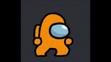 an orange among us character is walking in the dark .