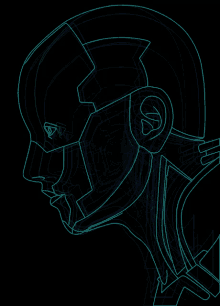 a drawing of a man 's face with a helmet on it