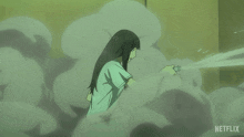 a cartoon of a woman holding a hose with netflix written on the bottom