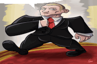 a cartoon of a man in a suit and tie with a speech bubble above his head