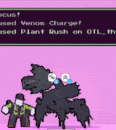 a cartoon of a man standing next to a monster that says venom charge on it