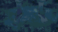 a person 's feet are shown in a blue background with a shadow behind them
