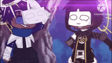 two cartoon characters are standing next to each other and one of them is wearing a hoodie with the letter o on it