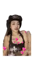 a woman wearing a hat that says audio xxx