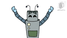 a cartoon drawing of a robot with its arms outstretched by mr.kooftrix