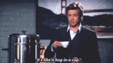 the mentalist simon baker patrick jane hug in a cup coffee