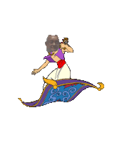 a cartoon of a man flying on a carpet