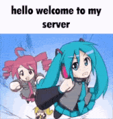 a cartoon of a girl with the words hello welcome to my server below her