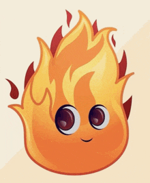 a cartoon illustration of a fireball with a smile on its face