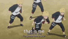 a group of anime characters are standing next to each other on a field .