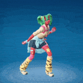a girl with green hair and a red face is wearing a school uniform