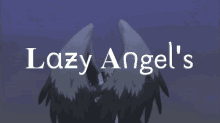 a lazy angel 's logo with a person with wings behind it