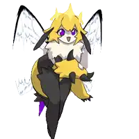 a cartoon drawing of a fairy with yellow hair and purple eyes