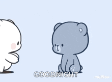 a couple of teddy bears hugging each other and saying `` goodnight '' .