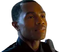 a close up of a man 's face with a white background