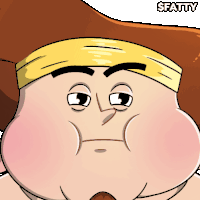 a cartoon of a man with a headband and the name fatty on the bottom