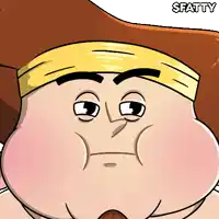 a cartoon of a man with a headband and the name fatty on the bottom