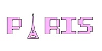 the word paris is written in pink with the eiffel tower in the middle