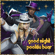 a picture of a man and woman with the words good night pookie bear