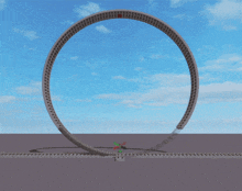 a blue train is going through a circle with a red circle in the middle