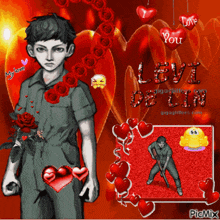 a picture of a boy with hearts around him and the words love you levi oblin
