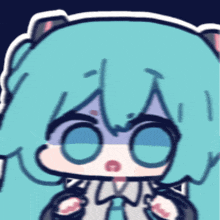 a drawing of a girl with blue hair and a surprised look on her face