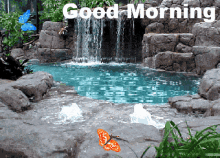 good morning scenery waterfall butterfly nature