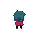 a pixel art drawing of a person standing on a white background holding a sword .