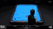 a man is playing pool on a diamond table