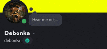 a screenshot of a person 's profile with a speech bubble that says " hear me out "