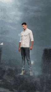 a man in a white shirt is floating in the air