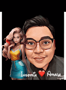 a cartoon drawing of a man and a woman with the name insomnia on the bottom