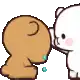 a brown bear and a white bear are hugging each other in a pixel art style .