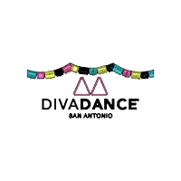 a logo for divadance san antonio with a bunch of flags