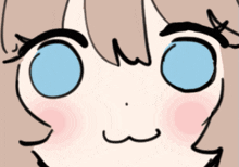 a close up of a drawing of a girl 's face with blue eyes