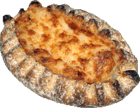 a close up of a bread with powdered sugar on it on a white background