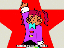 a cartoon of a girl with pink hair says panic in static out-manic