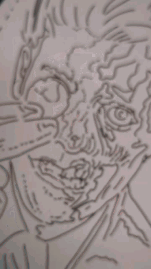 a black and white drawing of a man with a beard and a scary face