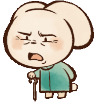 a cartoon character holding a cane with an angry face