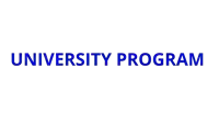 a blue and white logo for university program