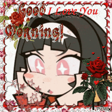 a picture of a girl with the words good i love you