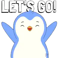 a cartoon penguin says let 's go