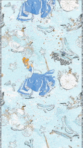 a blue background with cinderella and a carriage and the word ring on it
