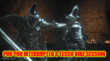 a screenshot of a video game with the words " pov you interrupted a tesco vibe session " at the top